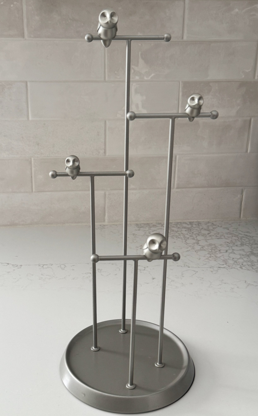 Umbra Loft Owl Jewelry Organizer Stand Silver Metal 4 Tier Tree Alan Wisniewski